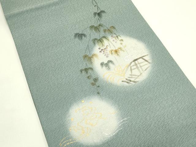平和屋着物＊夏物　太鼓柄袋帯　手描き　葡萄蔦の葉丸文　金銀彩　正絹　逸品　未使用　CABJ1834rv