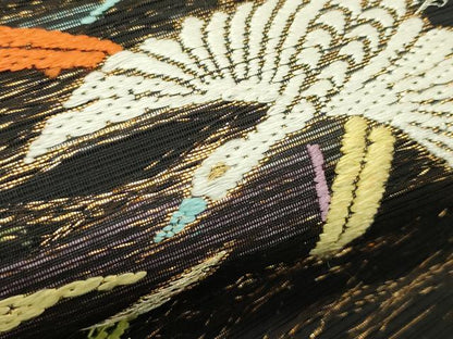 平和屋着物＊夏物　六通柄　本袋帯　唐織　飛鶴草木文　黒地　金糸　正絹　逸品　CABJ1839rv