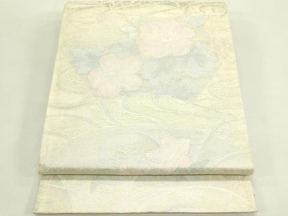 平和屋着物＊夏物　六通柄袋帯　地紙草花文　銀糸　正絹　逸品　未使用　CABJ1840rv
