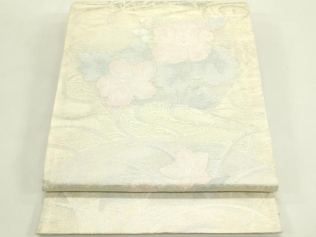平和屋着物＊夏物　六通柄袋帯　地紙草花文　銀糸　正絹　逸品　未使用　CABJ1840rv