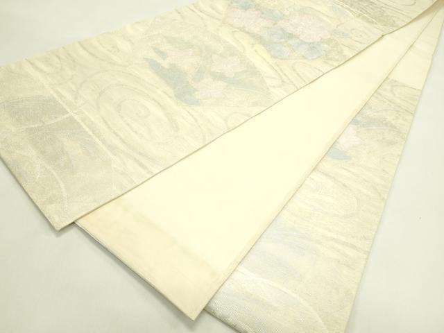 平和屋着物＊夏物　六通柄袋帯　地紙草花文　銀糸　正絹　逸品　未使用　CABJ1840rv