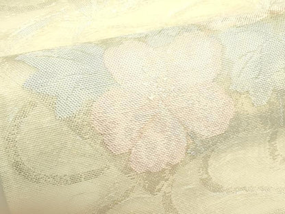 平和屋着物＊夏物　六通柄袋帯　地紙草花文　銀糸　正絹　逸品　未使用　CABJ1840rv