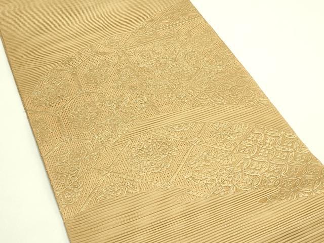 平和屋着物＊夏物　太鼓柄袋帯　絽綴れ　総刺繍　絽刺し　区限刺繍　吉祥花文　正絹　逸品　CABJ1843rv