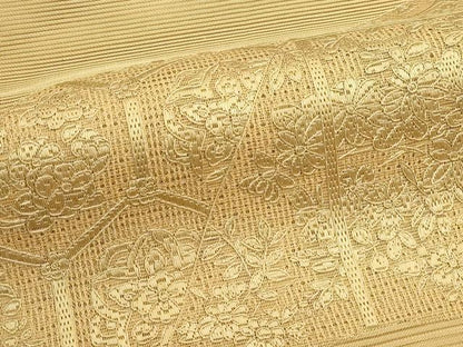 平和屋着物＊夏物　太鼓柄袋帯　絽綴れ　総刺繍　絽刺し　区限刺繍　吉祥花文　正絹　逸品　CABJ1843rv