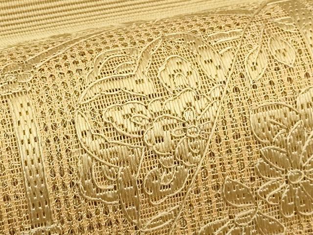 平和屋着物＊夏物　太鼓柄袋帯　絽綴れ　総刺繍　絽刺し　区限刺繍　吉祥花文　正絹　逸品　CABJ1843rv