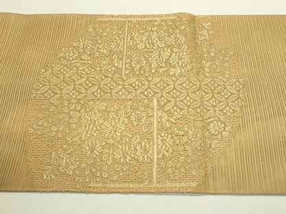 平和屋着物＊夏物　太鼓柄袋帯　絽綴れ　総刺繍　絽刺し　区限刺繍　吉祥花文　正絹　逸品　CABJ1843rv