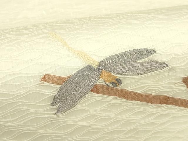 平和屋着物＊夏物　太鼓柄袋帯　すくい織　朝顔　トンボ　金銀糸　正絹　逸品　CABJ1844rv