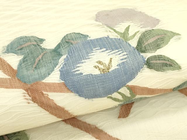 平和屋着物＊夏物　太鼓柄袋帯　すくい織　朝顔　トンボ　金銀糸　正絹　逸品　CABJ1844rv