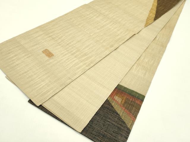 平和屋着物＊夏物　西陣　老舗　渡文謹製　手織　すくひ　両面　太鼓柄袋帯　幾何学文様　金通し地　正絹　逸品　CABJ1846rv