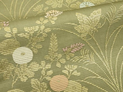 平和屋着物＊夏物　六通柄袋帯　秋草舞蝶文　金糸　正絹　逸品　CABJ1847rv
