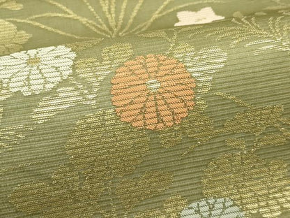 平和屋着物＊夏物　六通柄袋帯　秋草舞蝶文　金糸　正絹　逸品　CABJ1847rv