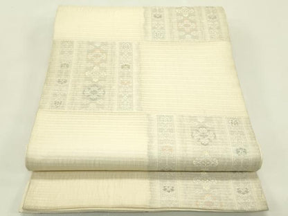 平和屋着物＊夏物　六通柄袋帯　市松草花文　金銀糸　正絹　逸品　CABJ1851rv