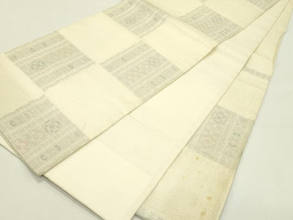 平和屋着物＊夏物　六通柄袋帯　市松草花文　金銀糸　正絹　逸品　CABJ1851rv
