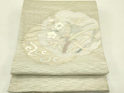 平和屋着物＊夏物　太鼓柄袋帯　すくい織　草花丸文　金銀糸　正絹　逸品　CABJ1852rv