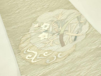 平和屋着物＊夏物　太鼓柄袋帯　すくい織　草花丸文　金銀糸　正絹　逸品　CABJ1852rv