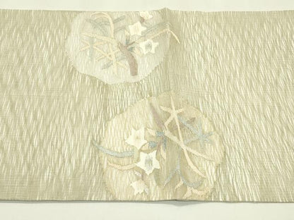 平和屋着物＊夏物　太鼓柄袋帯　すくい織　草花丸文　金銀糸　正絹　逸品　CABJ1852rv