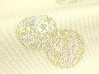 平和屋着物＊夏物　西陣　橋本テル織物謹製　六通柄袋帯　唐織　雪輪花文　金糸　証紙付き　正絹　逸品　未使用　CABJ1853rv