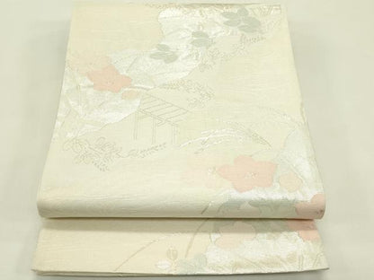 平和屋着物＊夏物　六通柄袋帯　秋草風景文　銀糸　正絹　逸品　未使用　CABJ1857rv