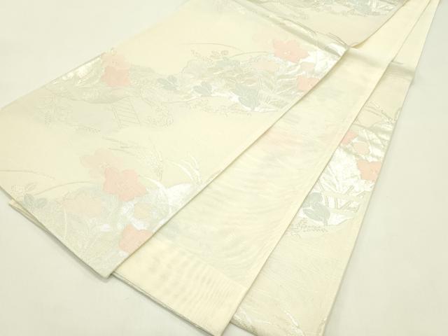 平和屋着物＊夏物　六通柄袋帯　秋草風景文　銀糸　正絹　逸品　未使用　CABJ1857rv
