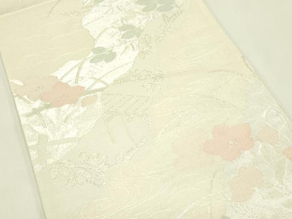 平和屋着物＊夏物　六通柄袋帯　秋草風景文　銀糸　正絹　逸品　未使用　CABJ1857rv