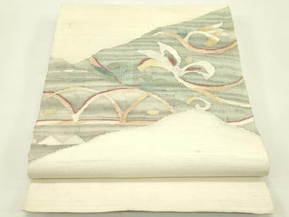 平和屋着物＊夏物　太鼓柄袋帯　すくい織　花唐草文　金銀糸　正絹　逸品　CABJ1859rv