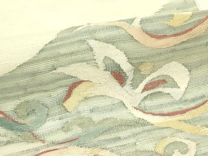 平和屋着物＊夏物　太鼓柄袋帯　すくい織　花唐草文　金銀糸　正絹　逸品　CABJ1859rv