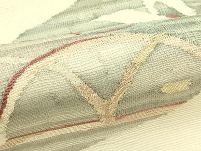 平和屋着物＊夏物　太鼓柄袋帯　すくい織　花唐草文　金銀糸　正絹　逸品　CABJ1859rv