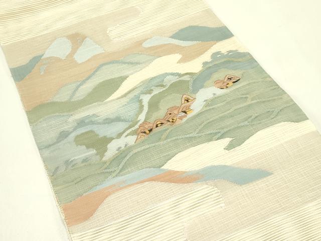 平和屋着物＊夏物　太鼓柄袋帯　絽綴れ　風景文　金糸　正絹　逸品　CABJ1866rv