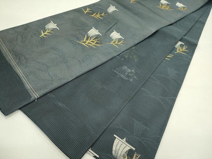 平和屋着物＊夏物　六通柄袋帯　帆　草木文　銀糸　正絹　逸品　CABJ1868rv