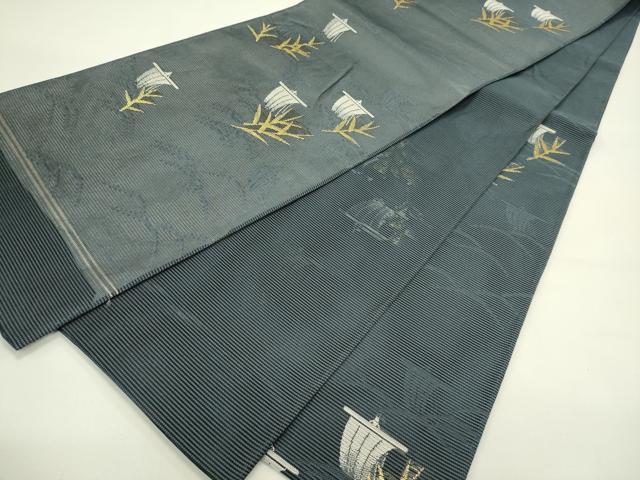 平和屋着物＊夏物　六通柄袋帯　帆　草木文　銀糸　正絹　逸品　CABJ1868rv