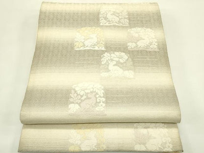 平和屋着物＊夏物　六通柄袋帯　唐織　兎草花文　銀糸　正絹　逸品　CABJ1871rv