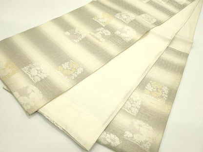 平和屋着物＊夏物　六通柄袋帯　唐織　兎草花文　銀糸　正絹　逸品　CABJ1871rv