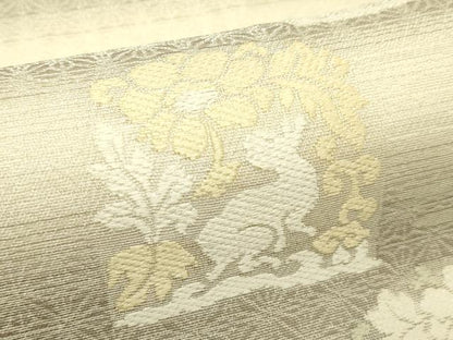 平和屋着物＊夏物　六通柄袋帯　唐織　兎草花文　銀糸　正絹　逸品　CABJ1871rv
