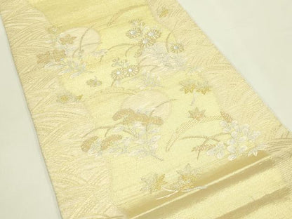 平和屋着物＊夏物　太鼓柄袋帯　秋草文　金銀糸　正絹　逸品　CABJ1872rv