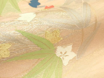 平和屋着物＊夏物　全通柄　本袋帯　草花丸文　金銀糸　正絹　逸品　CABJ1876rv