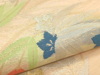 平和屋着物＊夏物　全通柄　本袋帯　草花丸文　金銀糸　正絹　逸品　CABJ1876rv