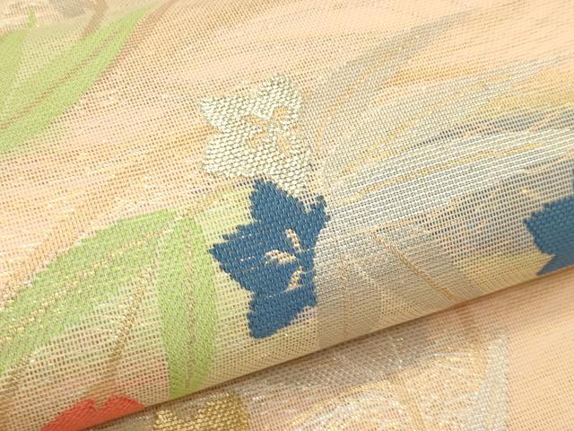 平和屋着物＊夏物　全通柄　本袋帯　草花丸文　金銀糸　正絹　逸品　CABJ1876rv