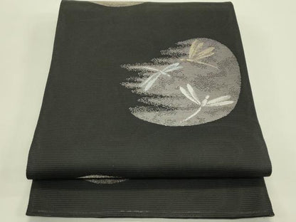 平和屋着物＊夏物　六通柄袋帯　トンボ　黒地　金銀糸　正絹　逸品　CABJ1878rv