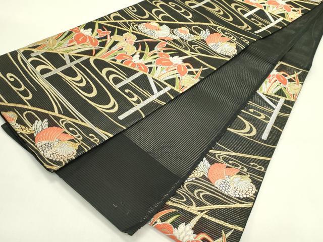 平和屋着物＊夏物　六通柄袋帯　唐織　鴛鴦　杜若　黒地　金銀糸　正絹　逸品　CABJ1879rv