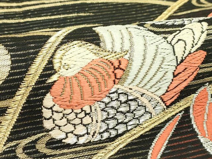 平和屋着物＊夏物　六通柄袋帯　唐織　鴛鴦　杜若　黒地　金銀糸　正絹　逸品　CABJ1879rv