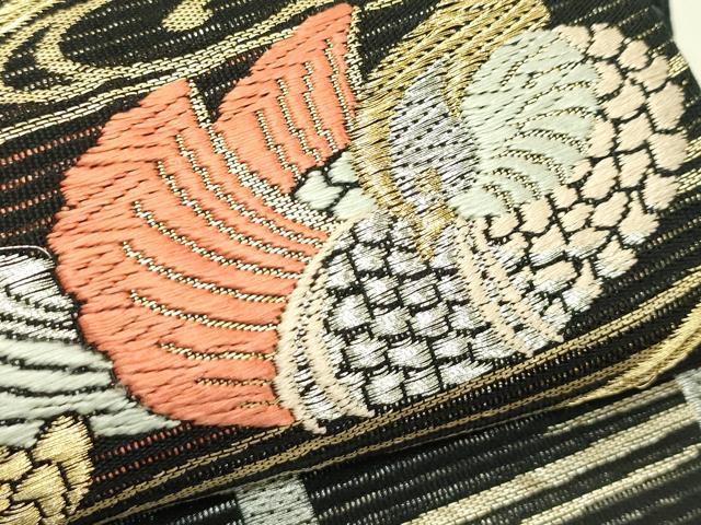 平和屋着物＊夏物　六通柄袋帯　唐織　鴛鴦　杜若　黒地　金銀糸　正絹　逸品　CABJ1879rv