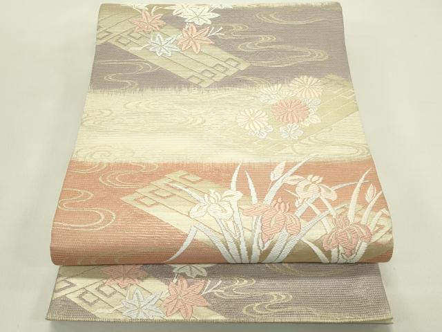 平和屋着物＊夏物　六通柄袋帯　唐織　流水秋草文　金糸　正絹　逸品　CABJ1882rv