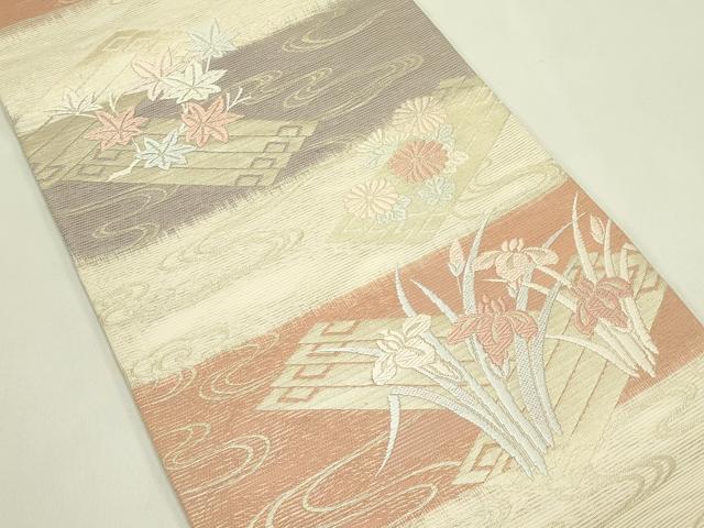 平和屋着物＊夏物　六通柄袋帯　唐織　流水秋草文　金糸　正絹　逸品　CABJ1882rv