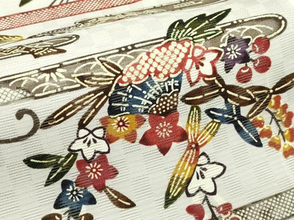 平和屋着物＊夏物　紅型　全通柄袋帯　エ霞草花文　正絹　逸品　未使用　CABJ1893rv