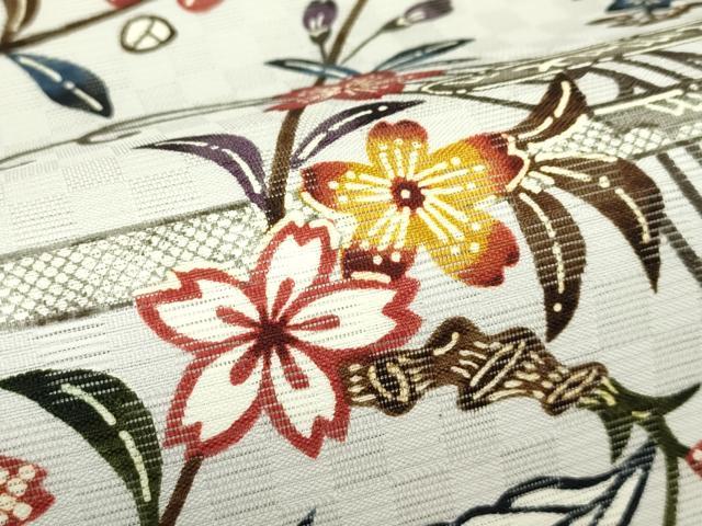 平和屋着物＊夏物　紅型　全通柄袋帯　エ霞草花文　正絹　逸品　未使用　CABJ1893rv