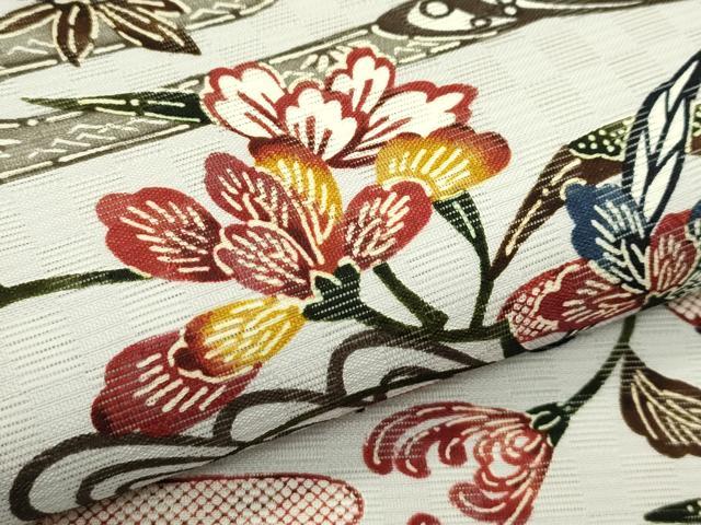 平和屋着物＊夏物　紅型　全通柄袋帯　エ霞草花文　正絹　逸品　未使用　CABJ1893rv