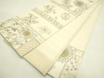 平和屋着物＊夏物　袋帯　総刺繍　中国三大刺繍　スワトウ刺繍　正倉院草花文　金銀糸　正絹　逸品　未使用　CABJ1896rv