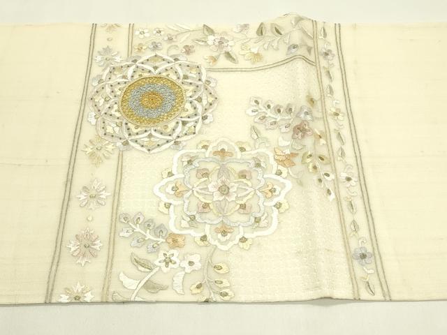 平和屋着物＊夏物　袋帯　総刺繍　中国三大刺繍　スワトウ刺繍　正倉院草花文　金銀糸　正絹　逸品　未使用　CABJ1896rv