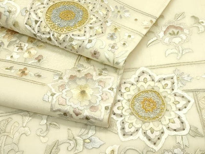 平和屋着物＊夏物　袋帯　総刺繍　中国三大刺繍　スワトウ刺繍　正倉院草花文　金銀糸　正絹　逸品　未使用　CABJ1896rv