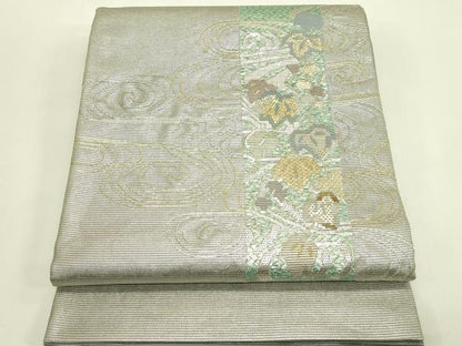 平和屋着物＊夏物　太鼓柄袋帯　絽刺し　区限刺繍　総刺繍　流水蔦の葉文　金銀糸　正絹　逸品　CABJ1897rv